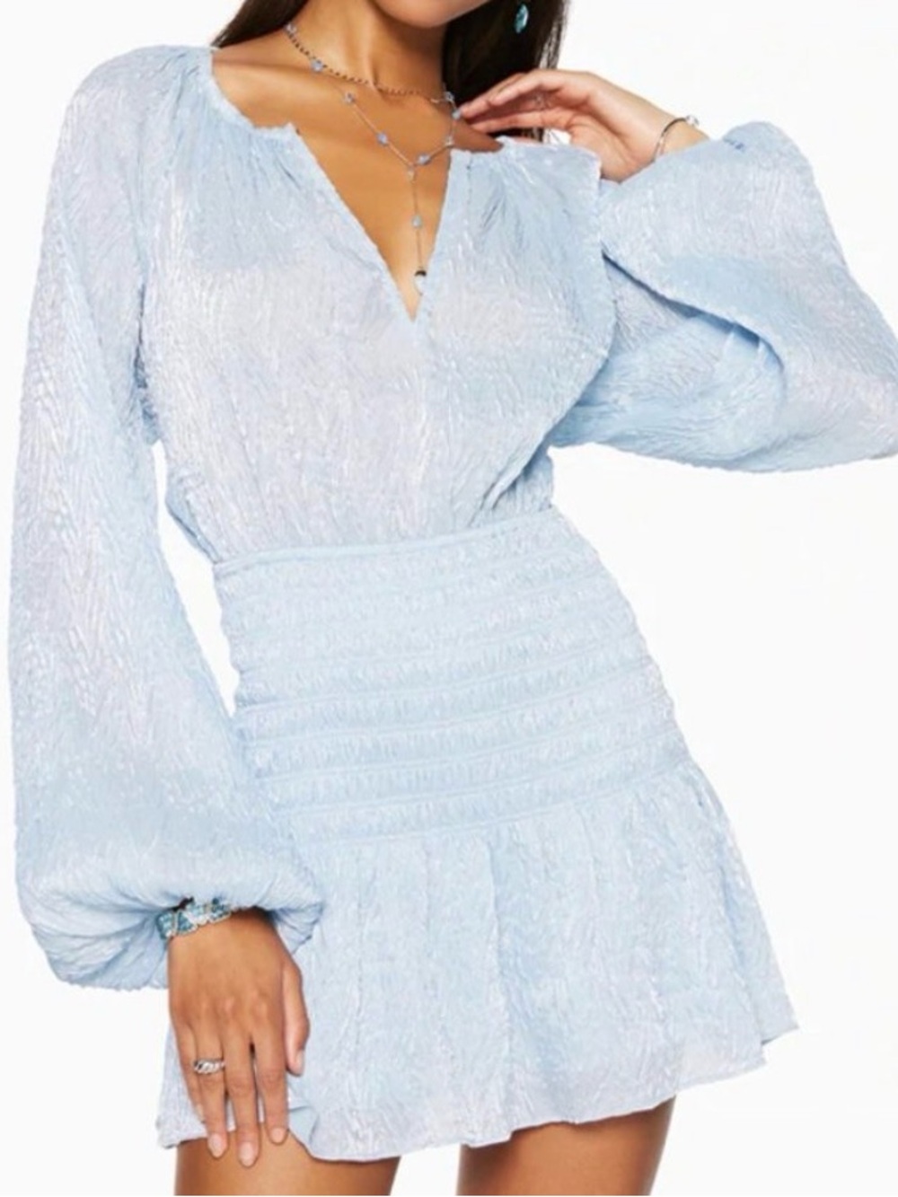 Ramy Brook Blue Textured Smocked Waist Mini Dress XS